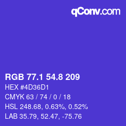 カラーコード: RGB 77.1 54.8 209 | qconv.com