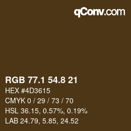 Color code: RGB 77.1 54.8 21 | qconv.com