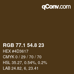 Color code: RGB 77.1 54.8 23 | qconv.com