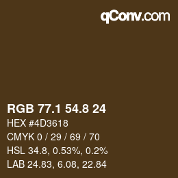 Color code: RGB 77.1 54.8 24 | qconv.com