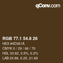 Color code: RGB 77.1 54.8 26 | qconv.com