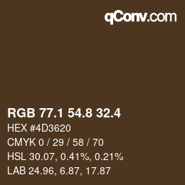 カラーコード: RGB 77.1 54.8 32.4 | qconv.com