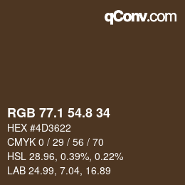 Color code: RGB 77.1 54.8 34 | qconv.com