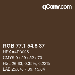 Color code: RGB 77.1 54.8 37 | qconv.com