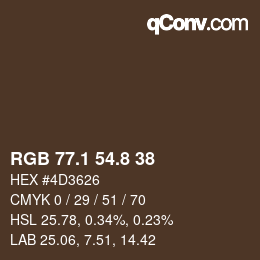 Color code: RGB 77.1 54.8 38 | qconv.com