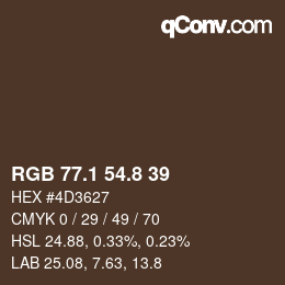 Color code: RGB 77.1 54.8 39 | qconv.com