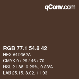 Color code: RGB 77.1 54.8 42 | qconv.com