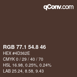 Color code: RGB 77.1 54.8 46 | qconv.com