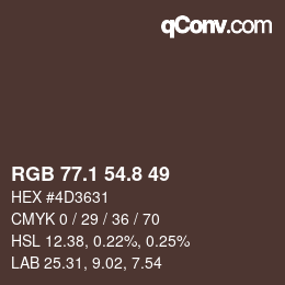 Color code: RGB 77.1 54.8 49 | qconv.com