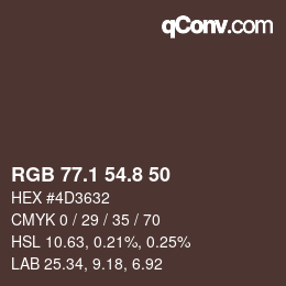 Color code: RGB 77.1 54.8 50 | qconv.com