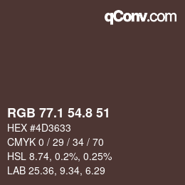 カラーコード: RGB 77.1 54.8 51 | qconv.com