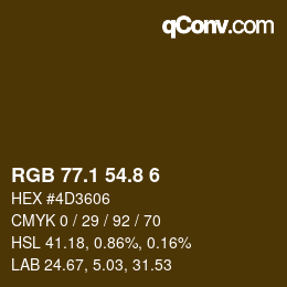 Color code: RGB 77.1 54.8 6 | qconv.com