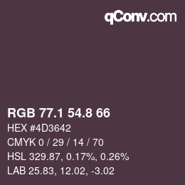 カラーコード: RGB 77.1 54.8 66 | qconv.com