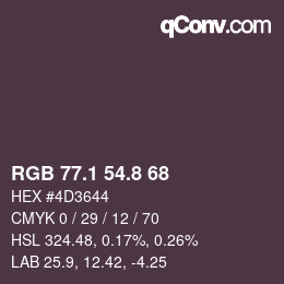 Color code: RGB 77.1 54.8 68 | qconv.com