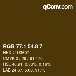 カラーコード: RGB 77.1 54.8 7 | qconv.com