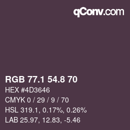 Color code: RGB 77.1 54.8 70 | qconv.com