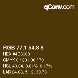 Color code: RGB 77.1 54.8 8 | qconv.com