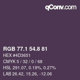 Color code: RGB 77.1 54.8 81 | qconv.com