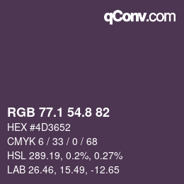 Color code: RGB 77.1 54.8 82 | qconv.com