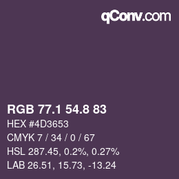 Color code: RGB 77.1 54.8 83 | qconv.com