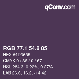 カラーコード: RGB 77.1 54.8 85 | qconv.com
