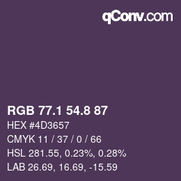 Color code: RGB 77.1 54.8 87 | qconv.com