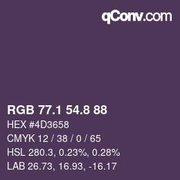 Color code: RGB 77.1 54.8 88 | qconv.com