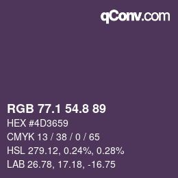 カラーコード: RGB 77.1 54.8 89 | qconv.com