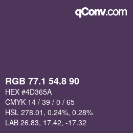 カラーコード: RGB 77.1 54.8 90 | qconv.com