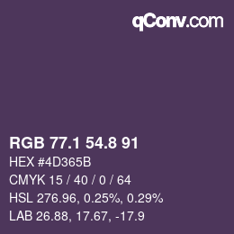 Color code: RGB 77.1 54.8 91 | qconv.com