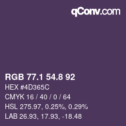 カラーコード: RGB 77.1 54.8 92 | qconv.com
