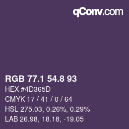 Color code: RGB 77.1 54.8 93 | qconv.com