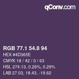 Color code: RGB 77.1 54.8 94 | qconv.com