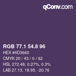 Color code: RGB 77.1 54.8 96 | qconv.com