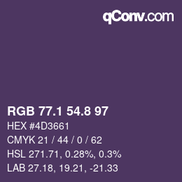 Color code: RGB 77.1 54.8 97 | qconv.com