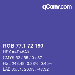 カラーコード: RGB 77.1 72 160 | qconv.com