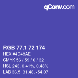 カラーコード: RGB 77.1 72 174 | qconv.com