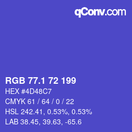 カラーコード: RGB 77.1 72 199 | qconv.com