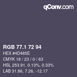 Color code: RGB 77.1 72 94 | qconv.com