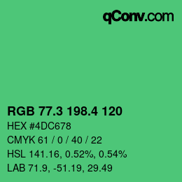 カラーコード: RGB 77.3 198.4 120 | qconv.com