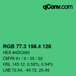 カラーコード: RGB 77.3 198.4 128 | qconv.com