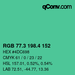 カラーコード: RGB 77.3 198.4 152 | qconv.com
