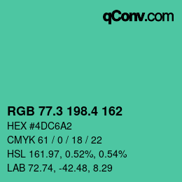 カラーコード: RGB 77.3 198.4 162 | qconv.com