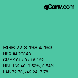 カラーコード: RGB 77.3 198.4 163 | qconv.com