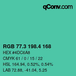 カラーコード: RGB 77.3 198.4 168 | qconv.com