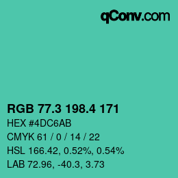 カラーコード: RGB 77.3 198.4 171 | qconv.com