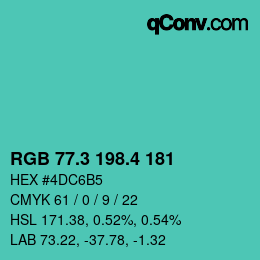 カラーコード: RGB 77.3 198.4 181 | qconv.com