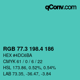カラーコード: RGB 77.3 198.4 186 | qconv.com
