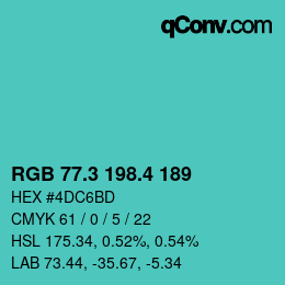 カラーコード: RGB 77.3 198.4 189 | qconv.com