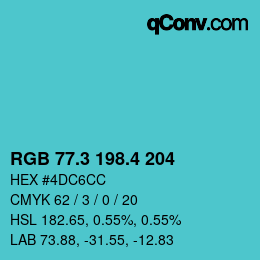 カラーコード: RGB 77.3 198.4 204 | qconv.com